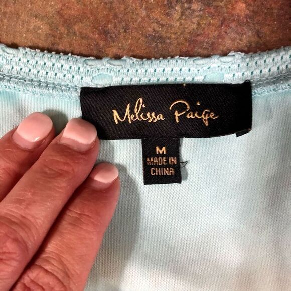 Melissa Paige Crochet Lace Maxi Sea Foam Teal Fringe on Bottom Medium - Picture 10 of 14